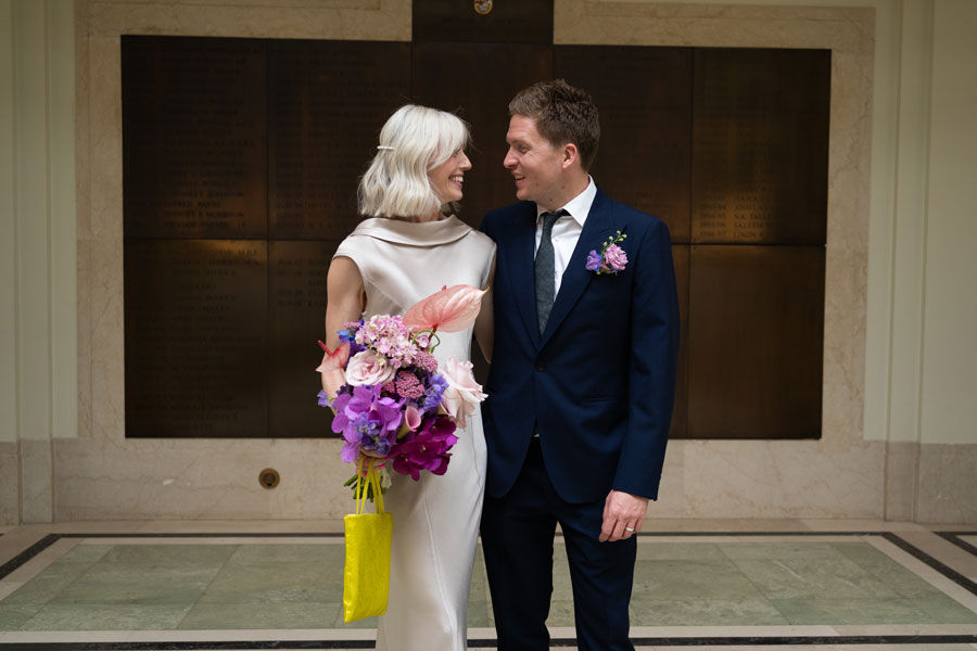 Couple at their London Hackney Town Hall wedding photographed by a documentary wedding photographer