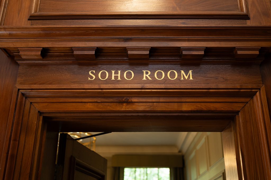 Soho Room door sign in the Old Marylebone Town Hall